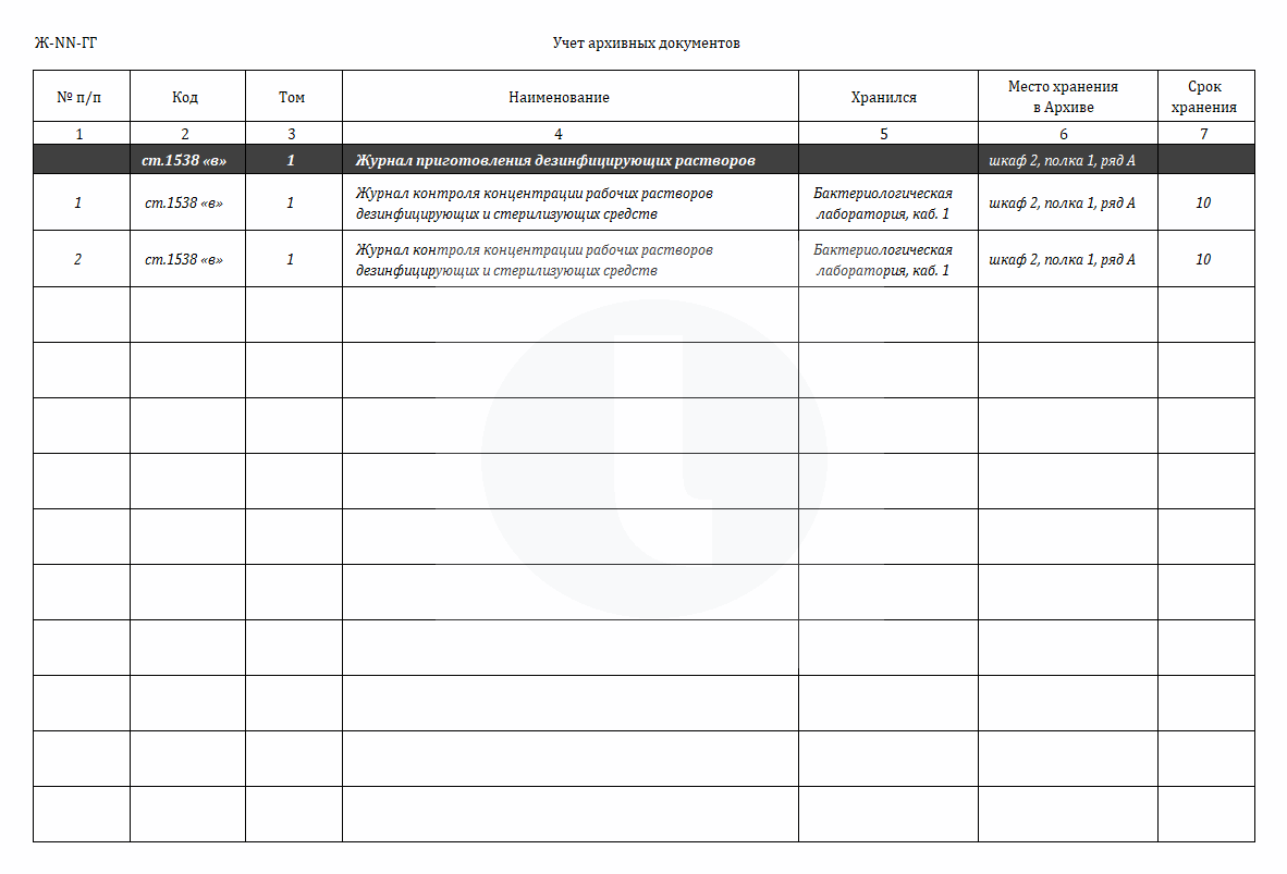 Форма. Учет архивных документов