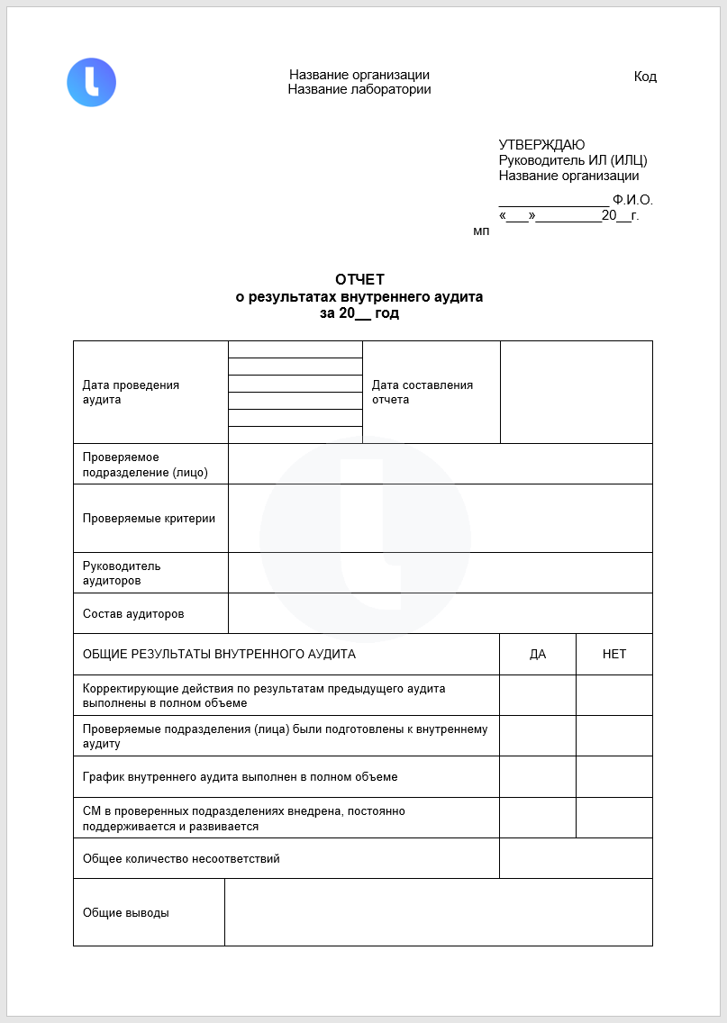 Отчет о результатах внутреннего аудита