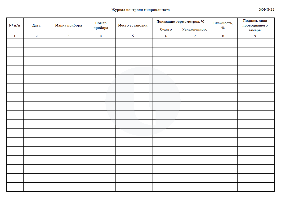 Журнал контроля микроклимата