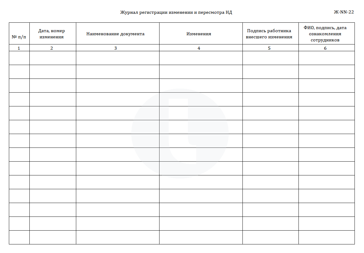 Журнал регистрации изменении и пересмотра нормативных документов    