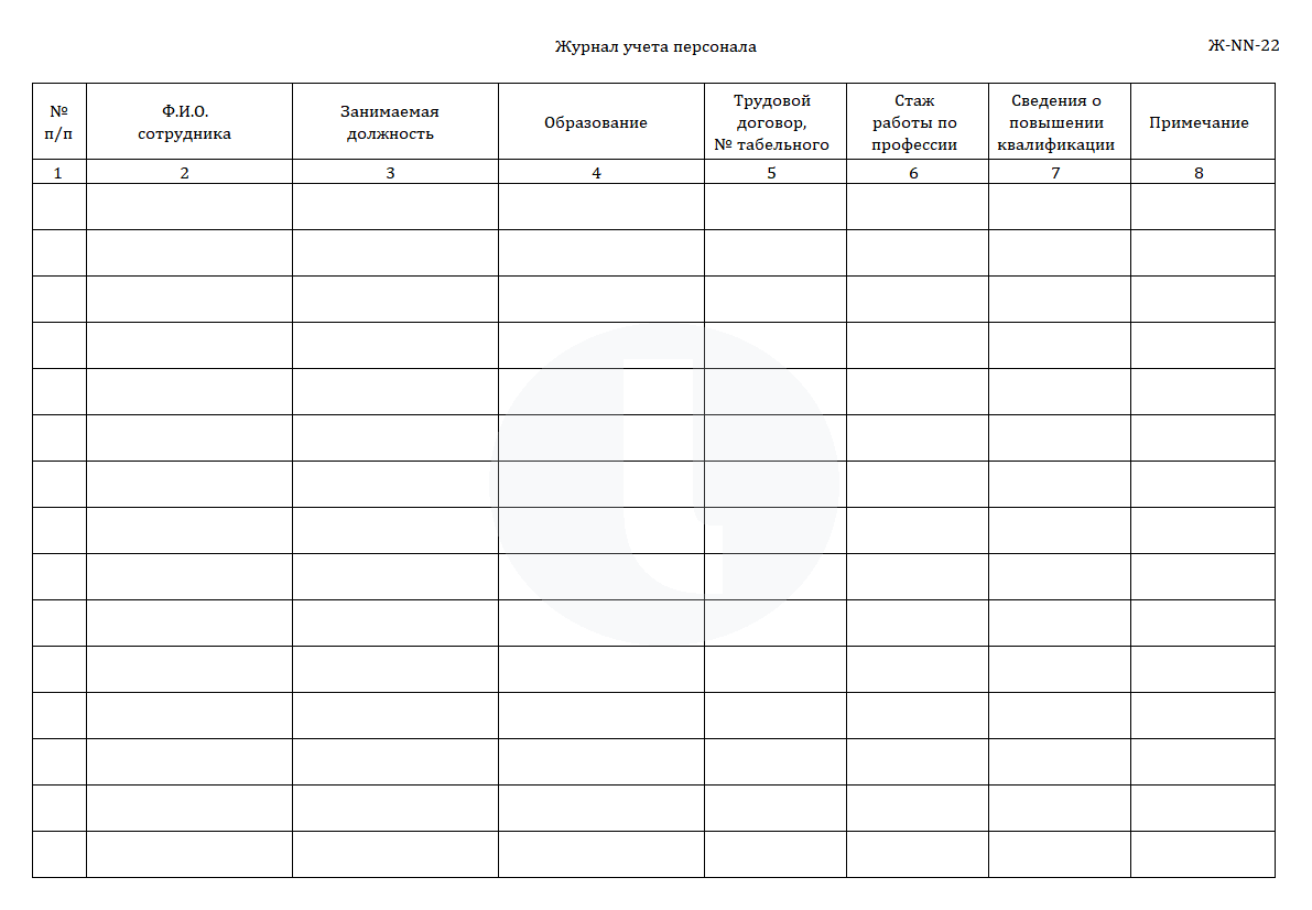 Журнал учета персонала