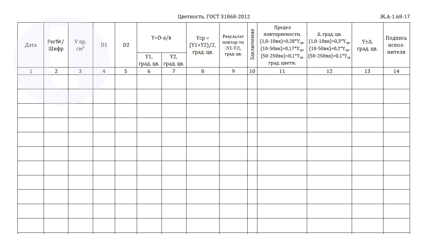 Форма журнала. Цветность. ГОСТ 31868-2012