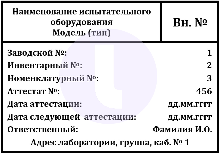 Этикетка. Испытательное оборудование