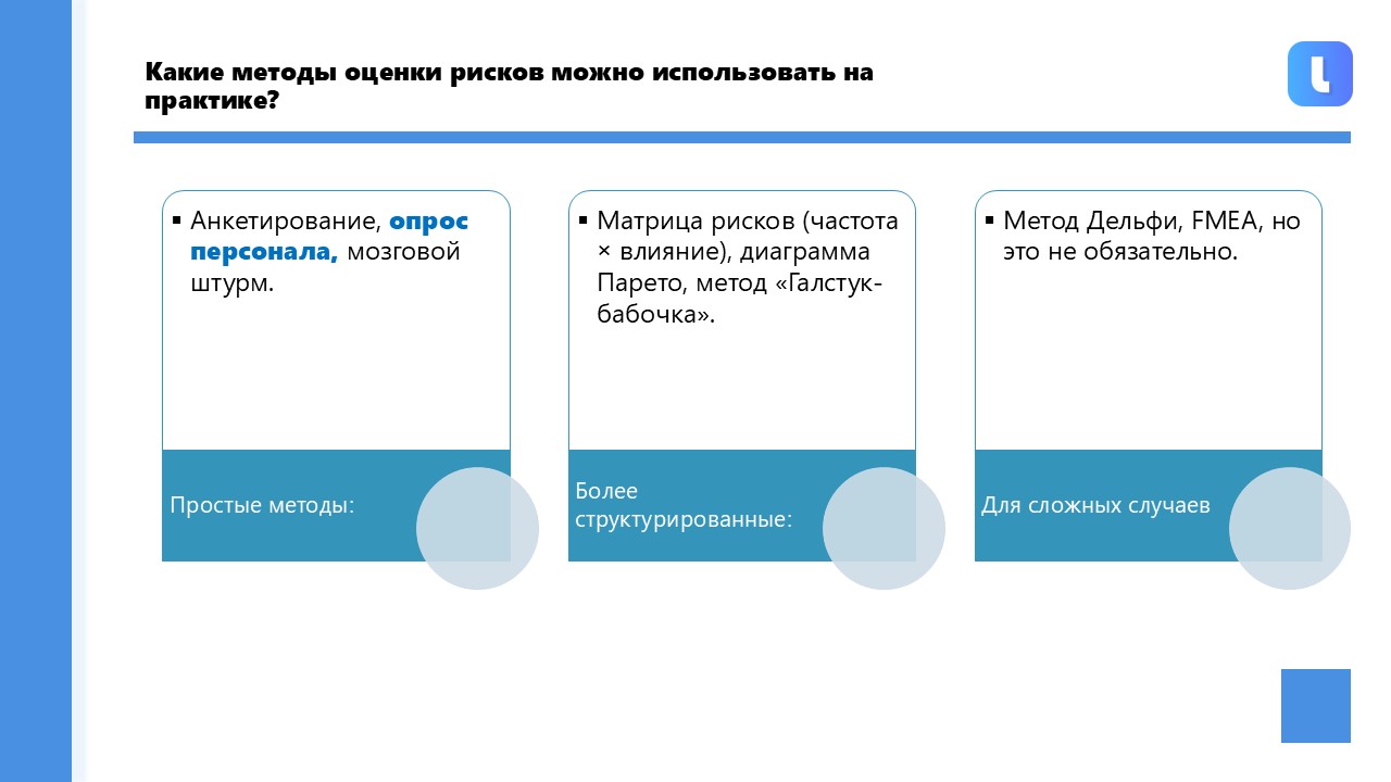 Простые методы оценки рисков: опрос, анкетирование, мозговой штурм