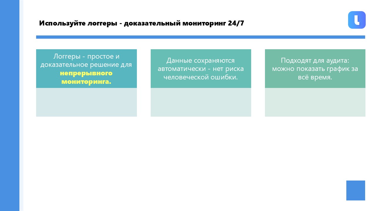 Мониторинг условий среды осуществляется постоянно через логгеры
